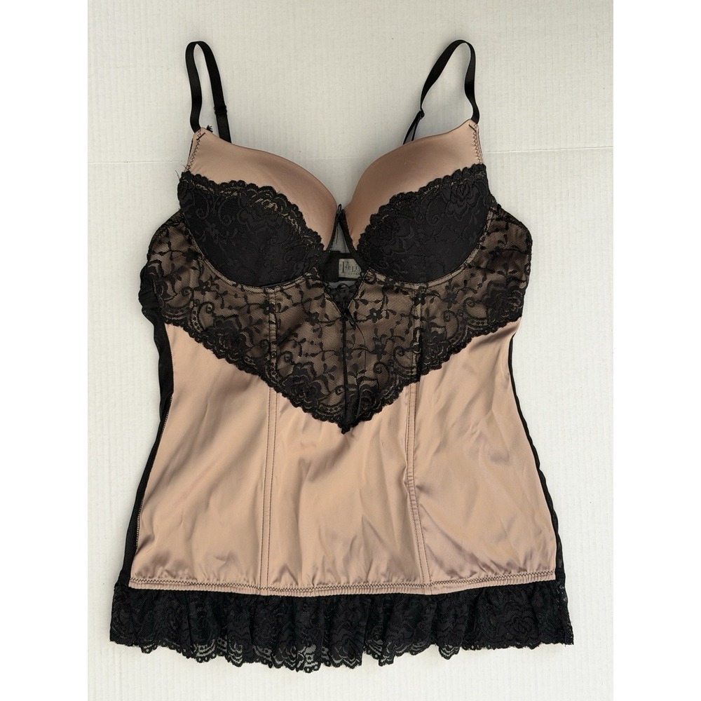 Felina XL Blush Satin Black Lace Bustier Cami Top Whimsigoth Gothic Coquette